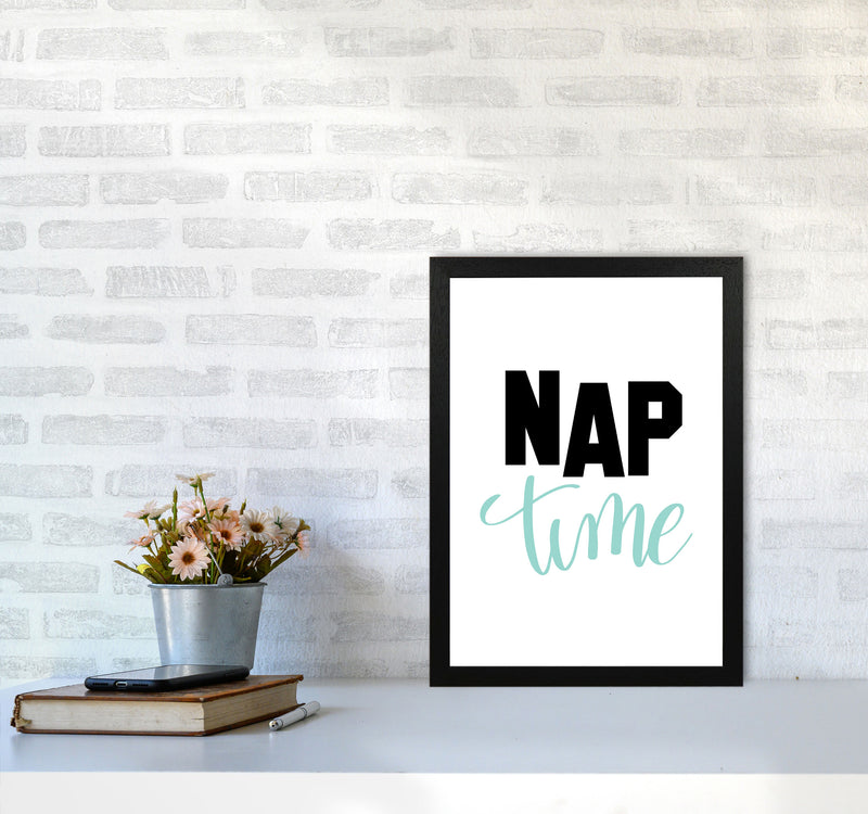Nap Time Black And Mint Framed Typography Wall Art Print A3 White Frame