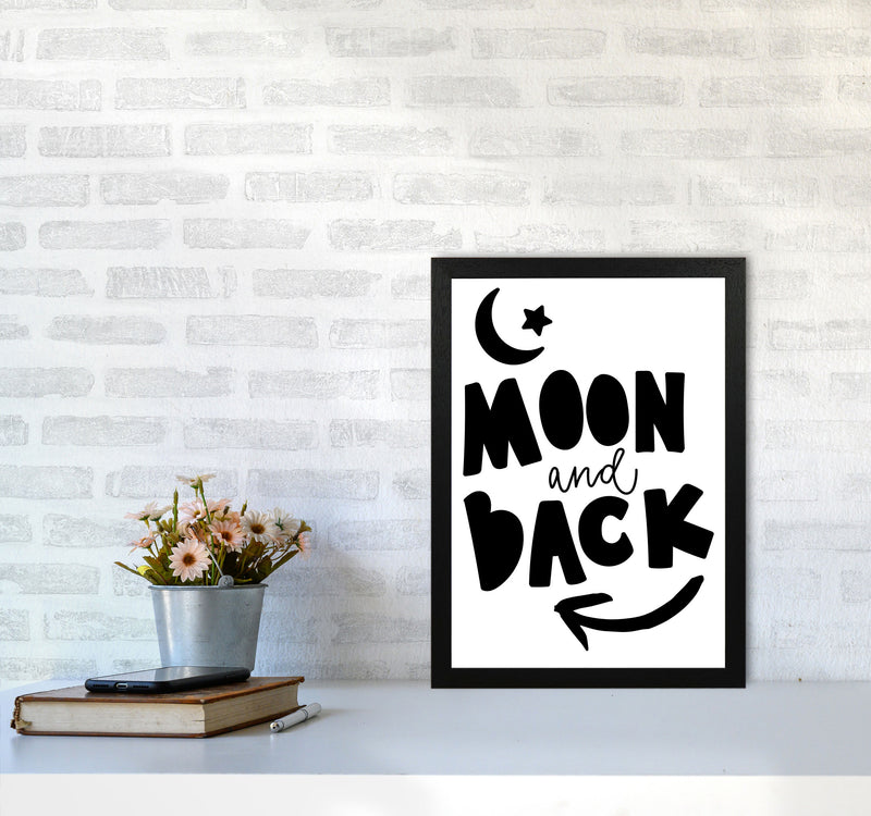 Moon And Back Black Framed Typography Wall Art Print A3 White Frame