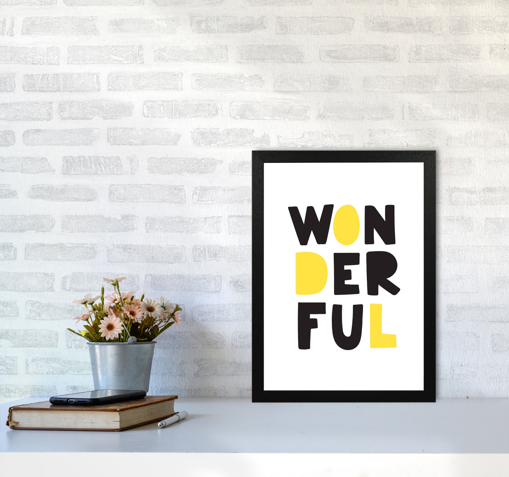 Wonderful Black And Yellow Framed Nursey Wall Art Print A3 White Frame
