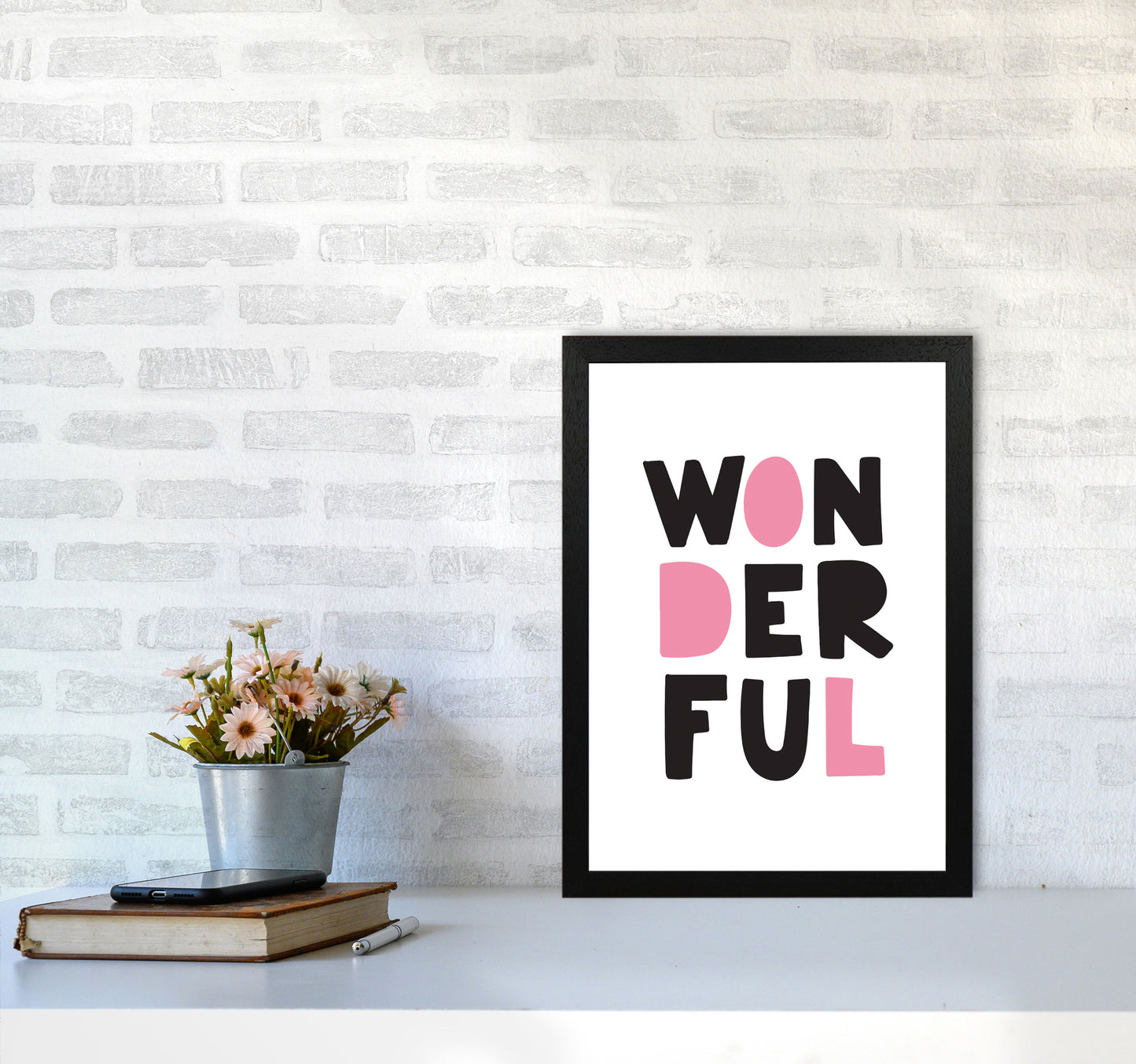 Wonderful Black And Pink Framed Nursey Wall Art Print A3 White Frame