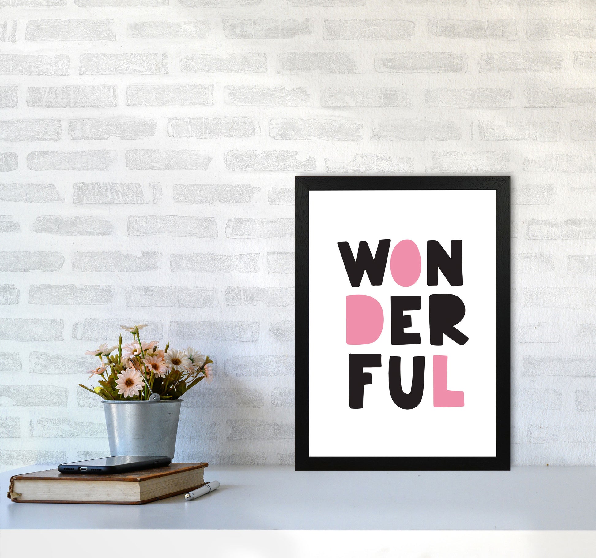 Wonderful Black And Pink Framed Nursey Wall Art Print A3 White Frame