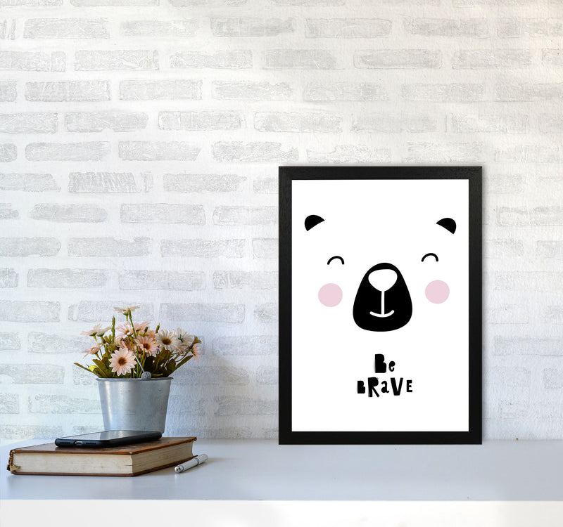 Be Brave Bear Face Framed Typography Wall Art Print A3 White Frame