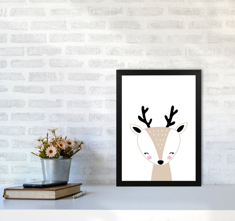 Scandi Beige Deer Framed Nursey Wall Art Print A3 White Frame