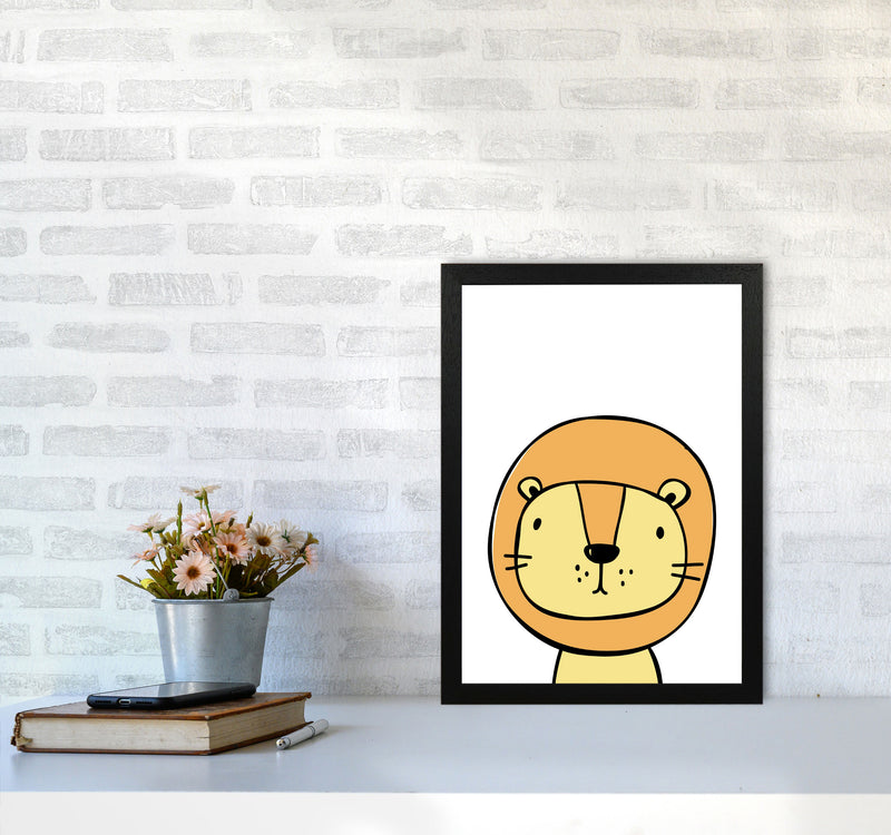 Scandi Lion Framed Nursey Wall Art Print A3 White Frame
