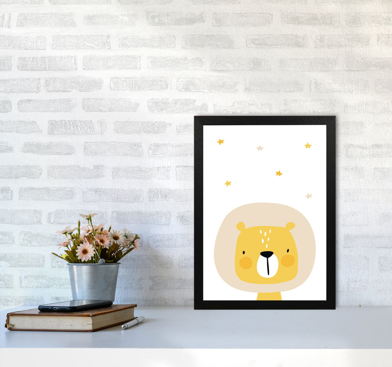Scandi Lion And Stars Framed Nursey Wall Art Print A3 White Frame