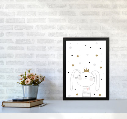Scandi Cute Bunny With Crown And Polka Dots Modern Print A3 White Frame