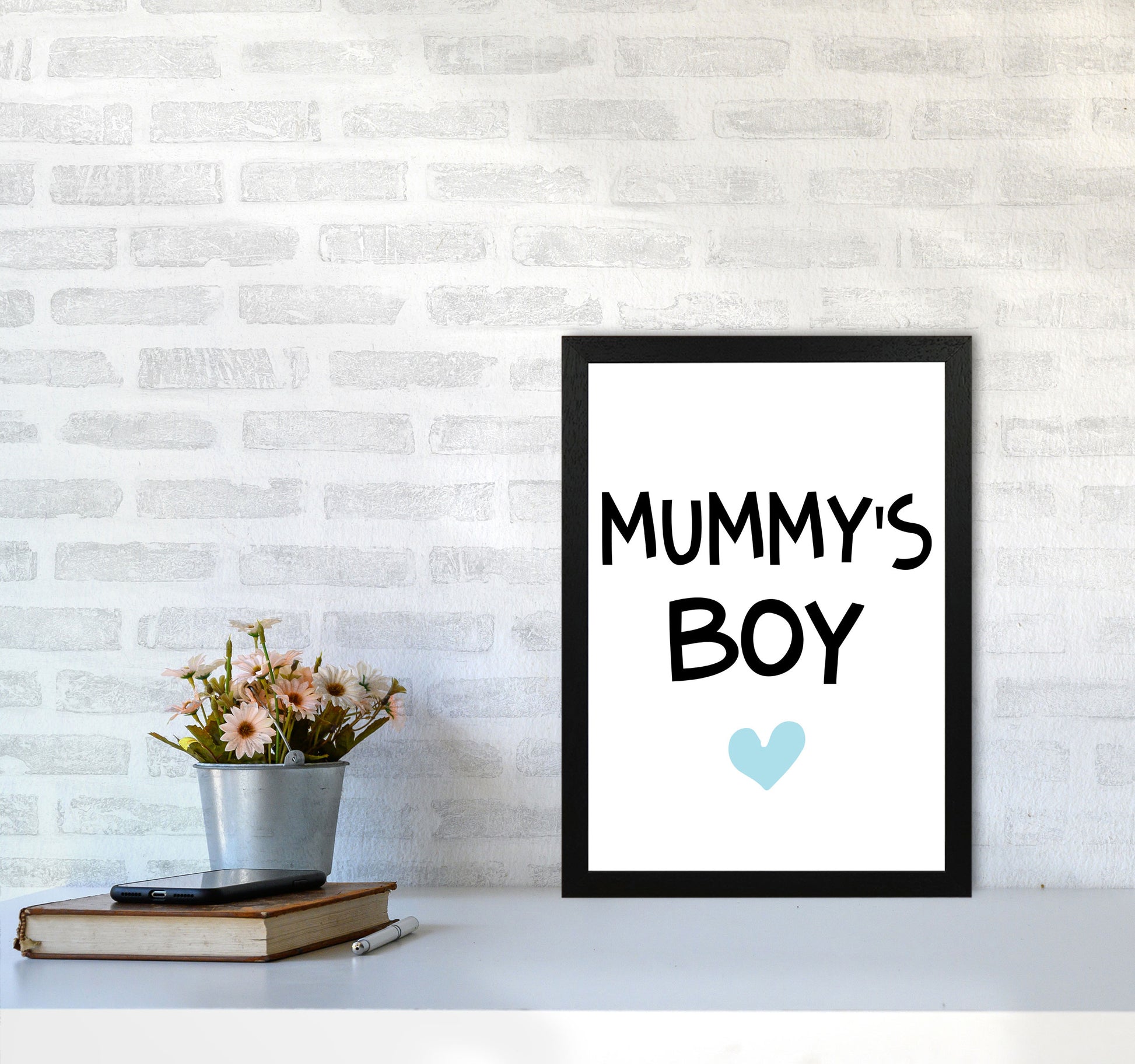 Mummy&#39;s Boy Blue Framed Nursey Wall Art Print A3 White Frame