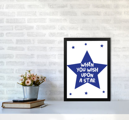 Wish Upon A Star Navy Framed Nursey Wall Art Print A3 White Frame