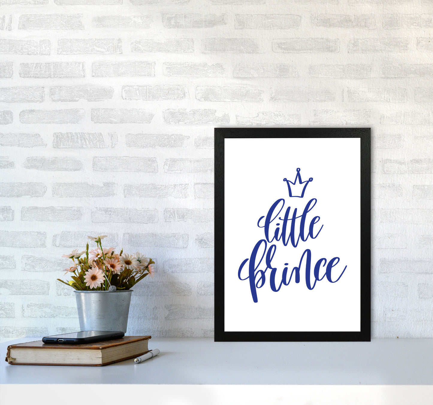 Little Prince Navy Framed Nursey Wall Art Print A3 White Frame