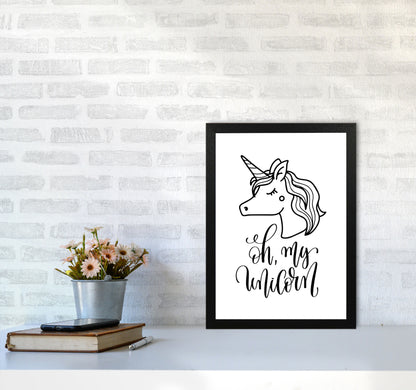 Oh My Unicorn Black Framed Nursey Wall Art Print A3 White Frame