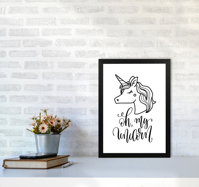 Oh My Unicorn Black Framed Nursey Wall Art Print A3 White Frame