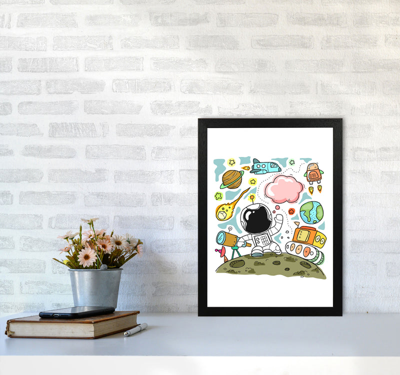 Space Illustration Framed Nursey Wall Art Print A3 White Frame