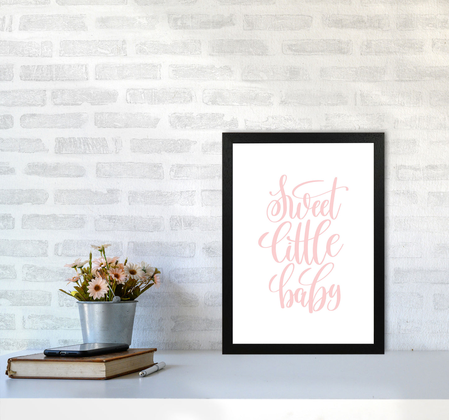 Sweet Little Baby Pink Framed Nursey Wall Art Print A3 White Frame