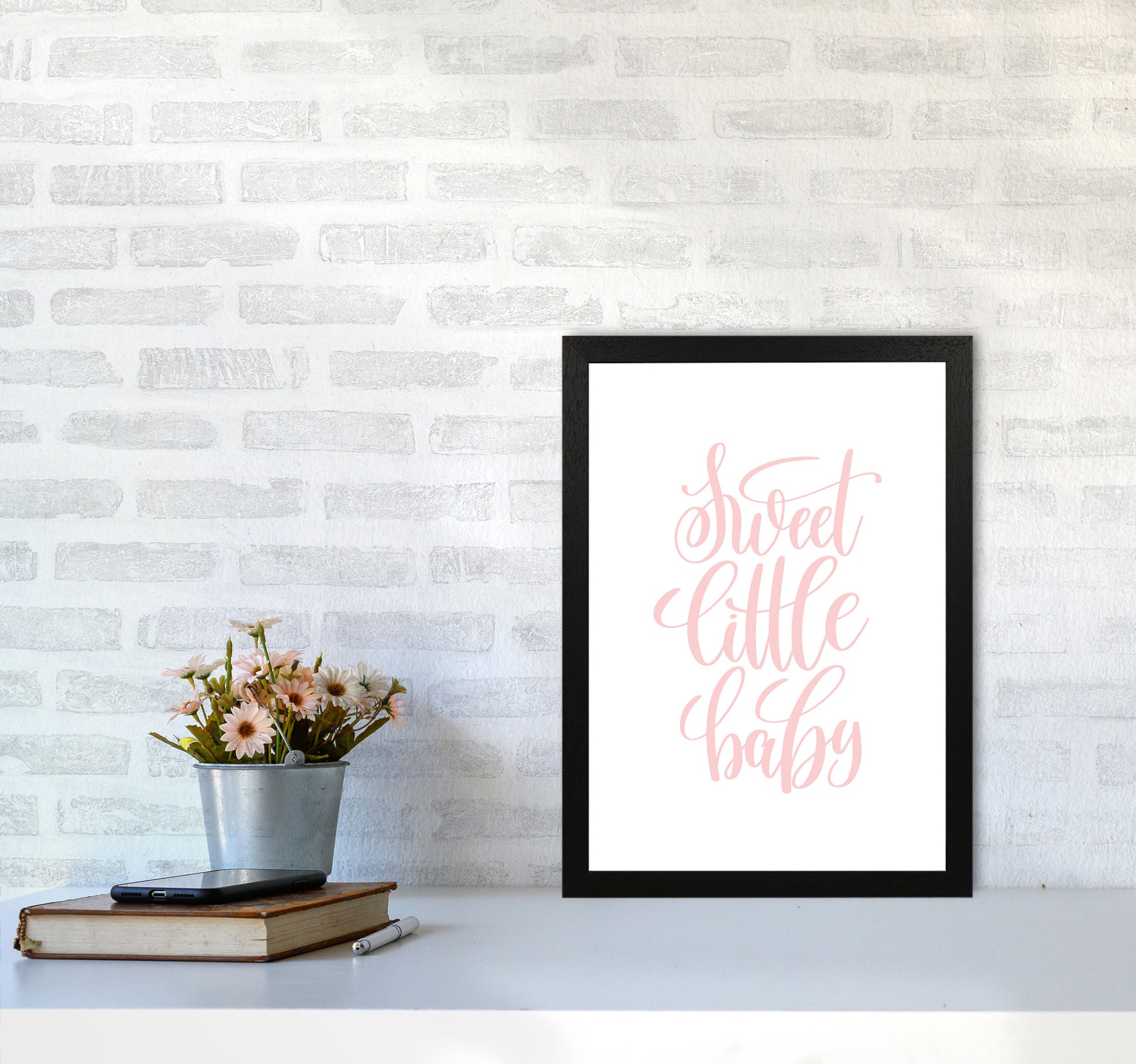 Sweet Little Baby Pink Framed Nursey Wall Art Print A3 White Frame