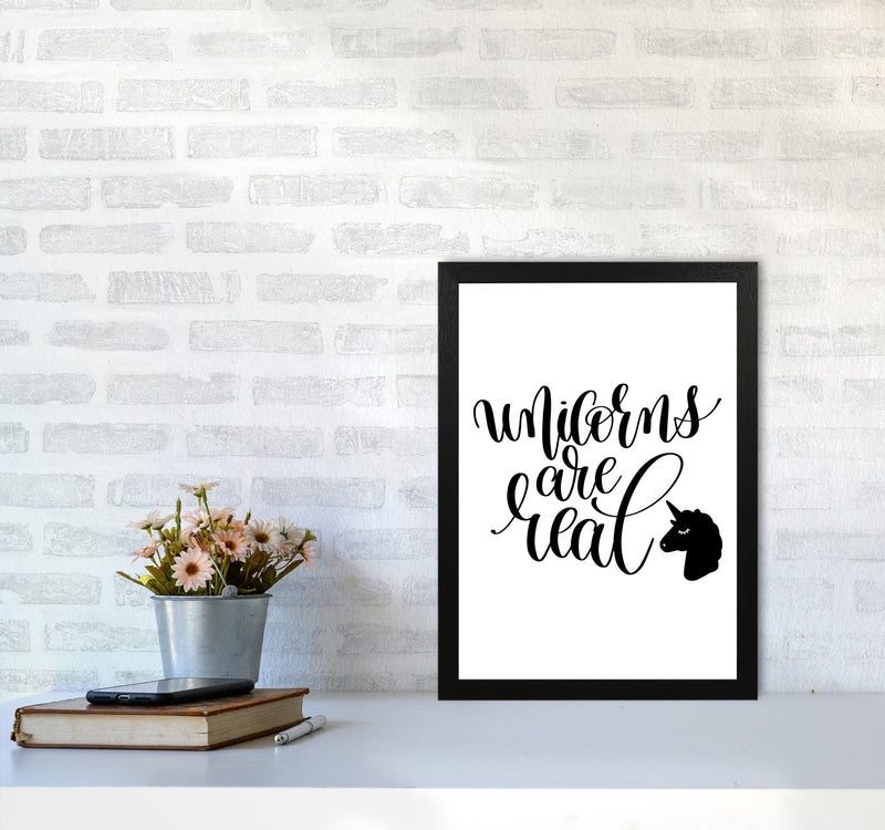 Unicorns Are Real Black Framed Nursey Wall Art Print A3 White Frame