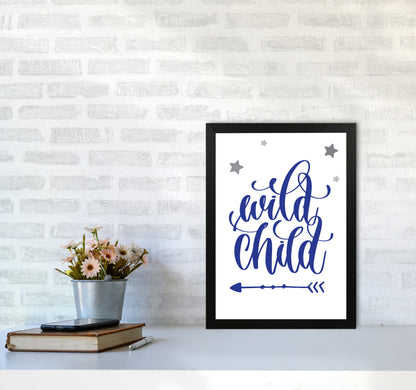 Wild Child Navy Framed Nursey Wall Art Print A3 White Frame