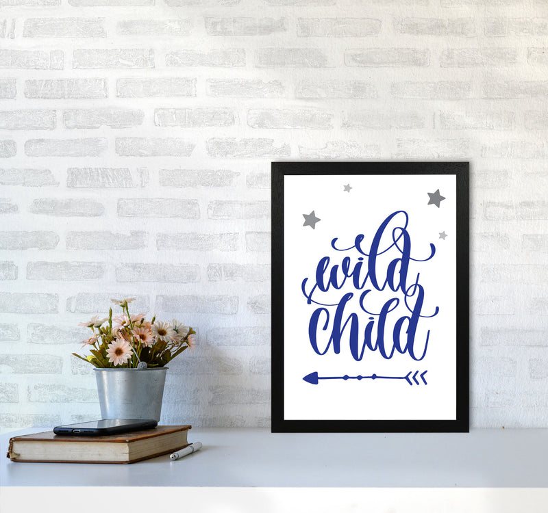 Wild Child Navy Framed Nursey Wall Art Print A3 White Frame