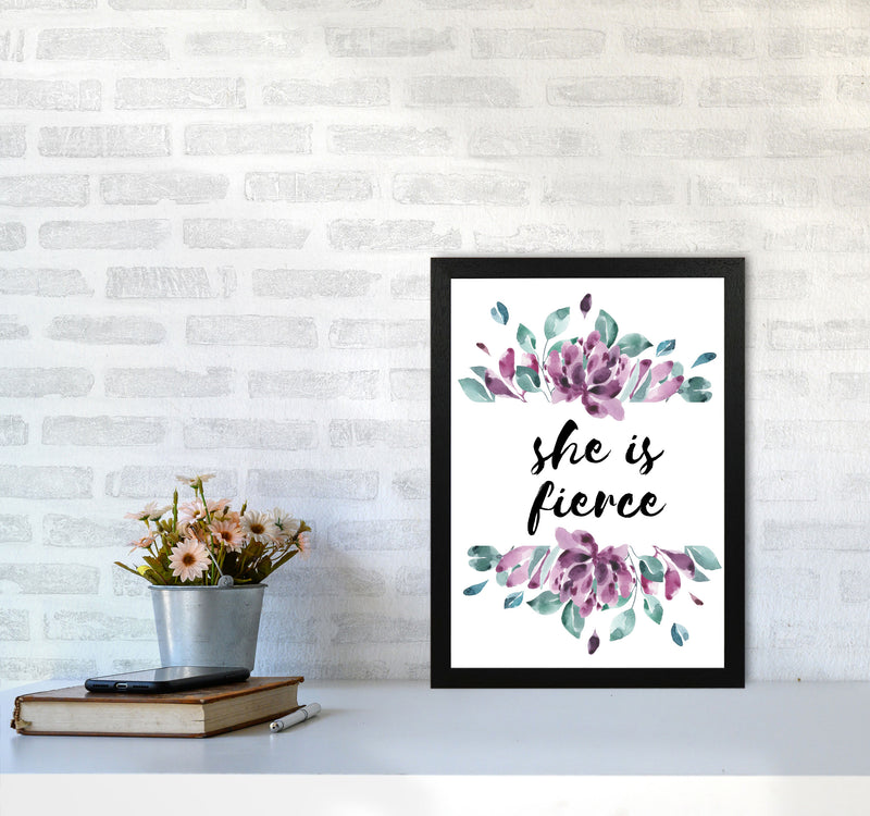 She Is Fierce Purple Floral Modern Print A3 White Frame