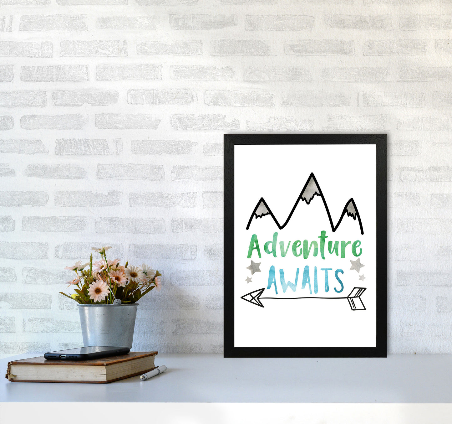 Adventure Awaits Watercolour Modern Print A3 White Frame