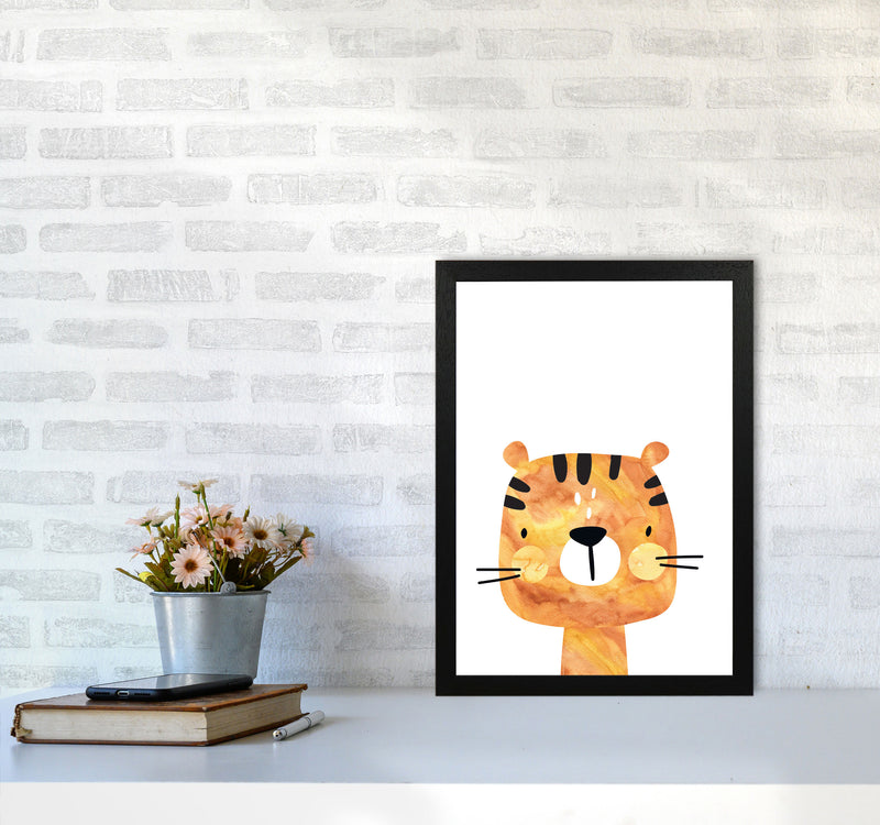 Scandi Tiger Watercolour Framed Nursey Wall Art Print A3 White Frame