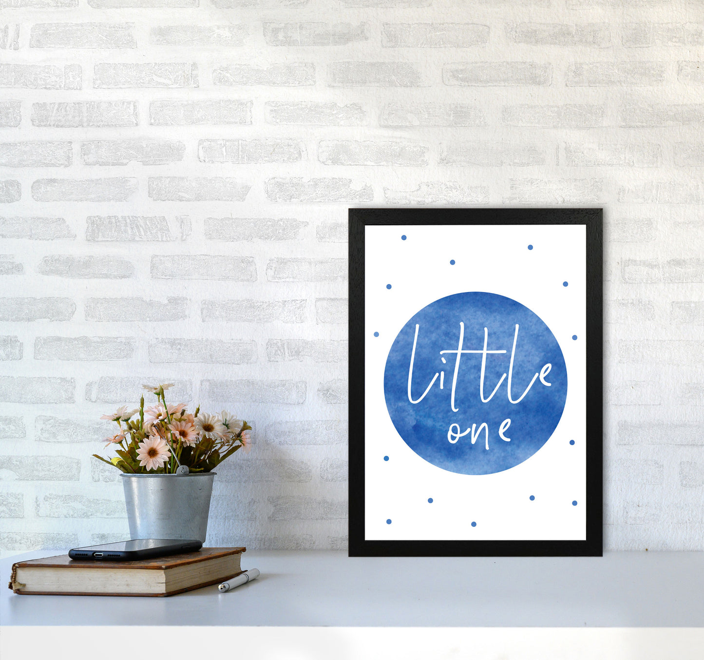 Little One Blue Watercolour Modern Print A3 White Frame