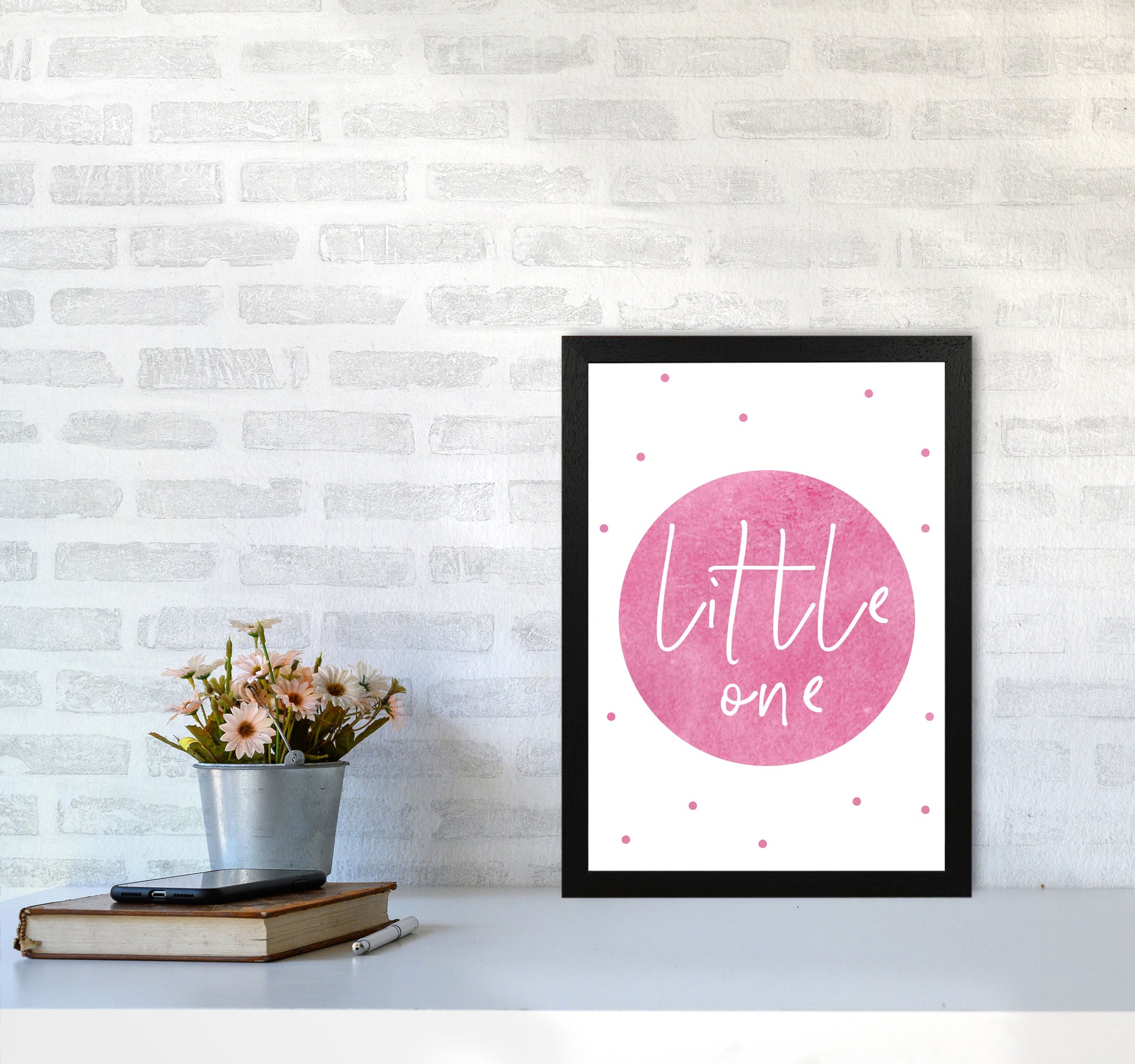 Little One Pink Watercolour Modern Print A3 White Frame