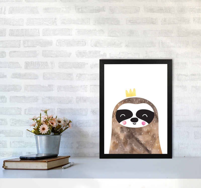 Scandi Brown Sloth Watercolour Framed Nursey Wall Art Print A3 White Frame