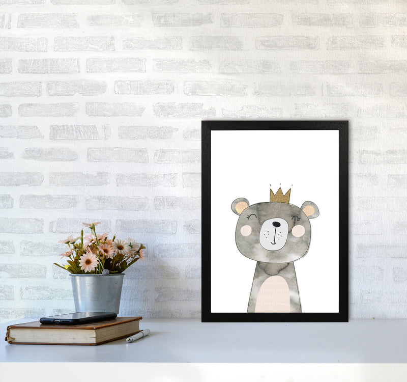 Scandi Grey Bear Watercolour Framed Nursey Wall Art Print A3 White Frame