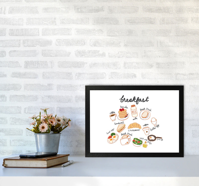 Breakfast Collection Landscape Modern Print, Framed Kitchen Wall Art A3 White Frame