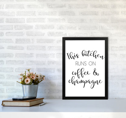 This Kitchen Runs On Coffee And Champagne Modern Print, Framed Kitchen Wall Art A3 White Frame