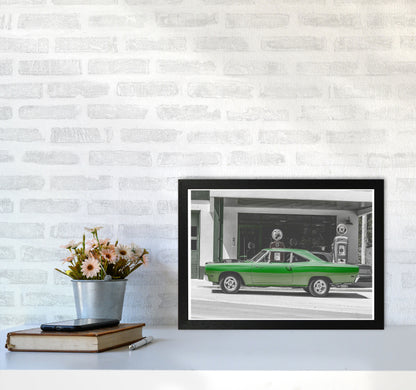 Green Car Modern Print A3 White Frame