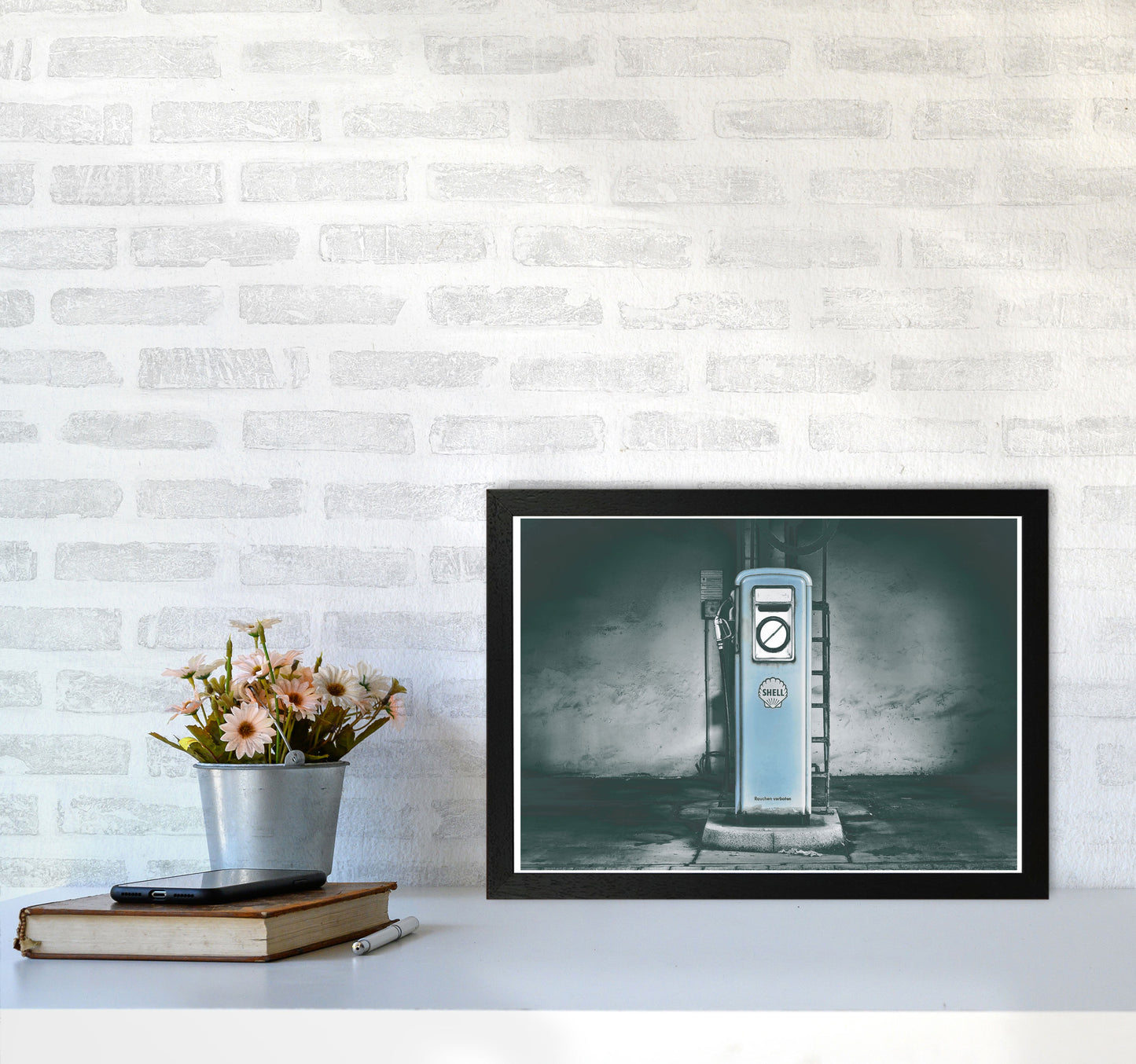 Little Blue Gas Pump Modern Print A3 White Frame