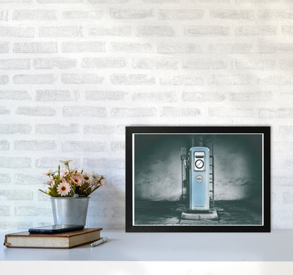 Little Blue Gas Pump Modern Print A3 White Frame