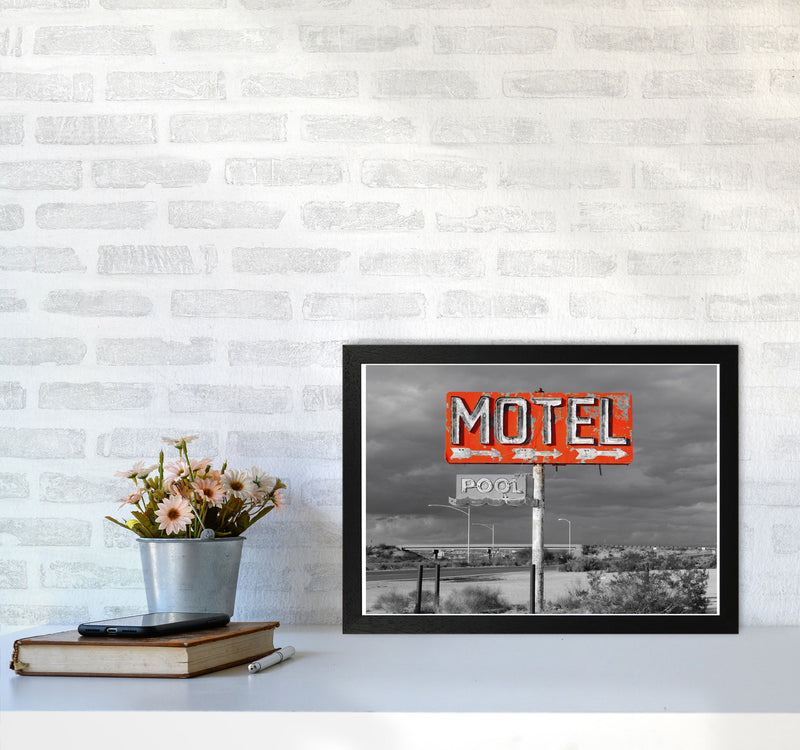 Red Motel Sign Modern Print A3 White Frame