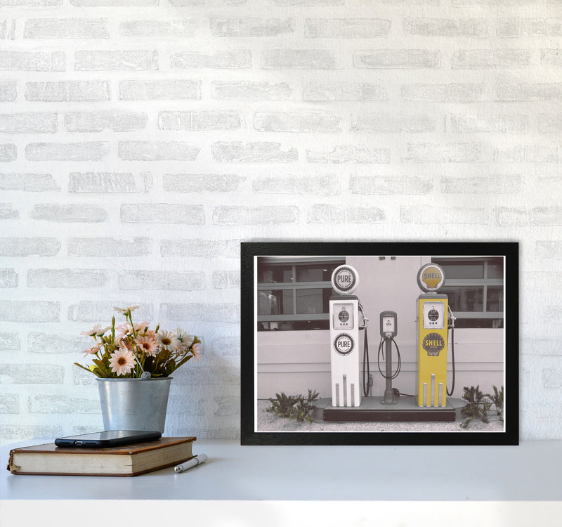 Vintage Shell Yellow Gas Pump Modern Print A3 White Frame