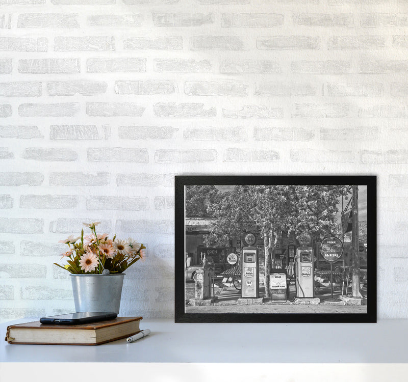 Retro Black And White Gas Pumps Modern Print A3 White Frame