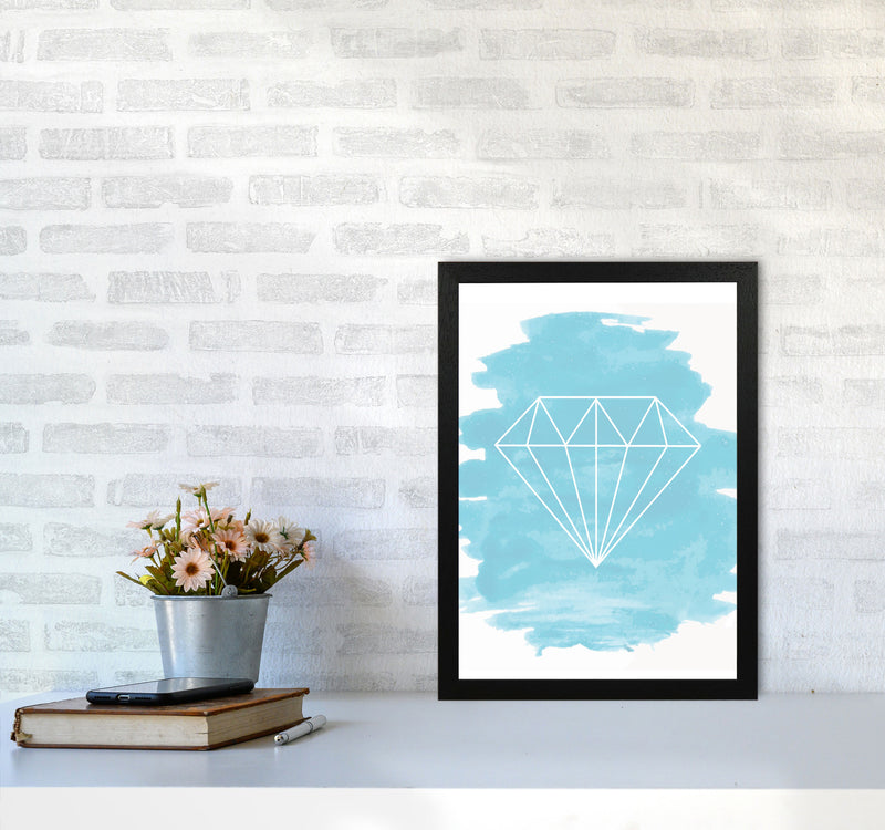 Geo Diamond Light Blue Watercolour Modern Print A3 White Frame