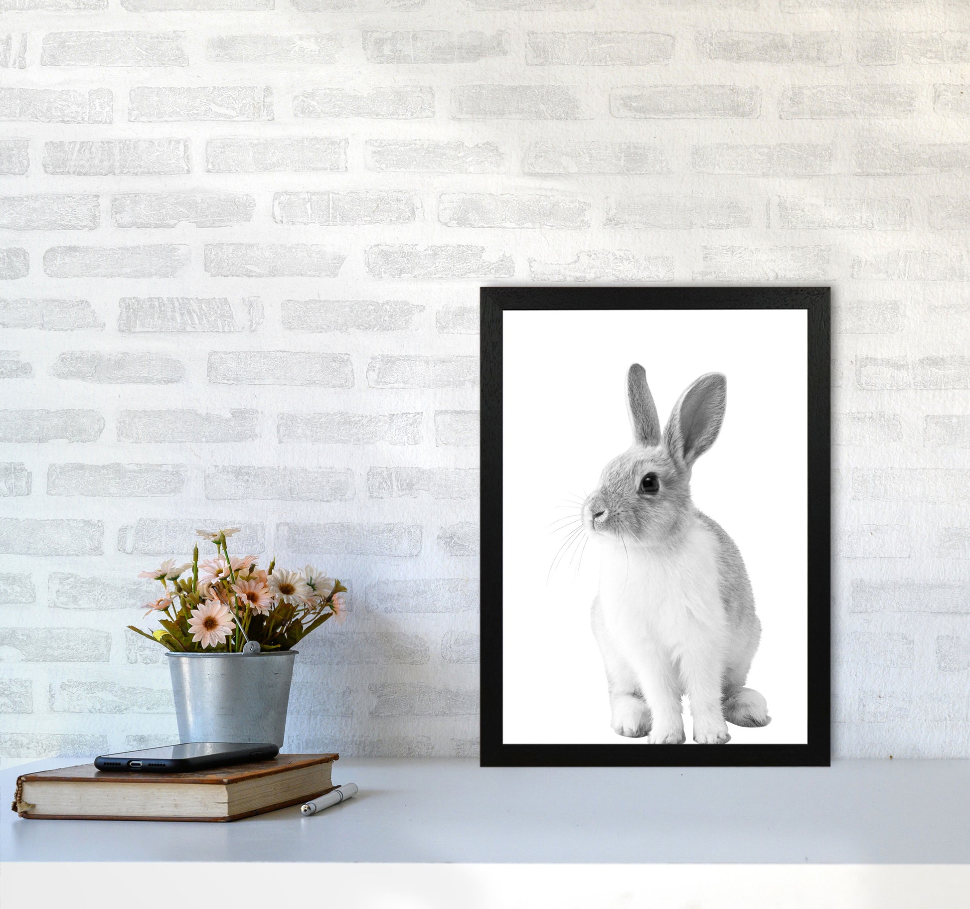 Black And White Bunny Modern Print Animal Art Print A3 White Frame