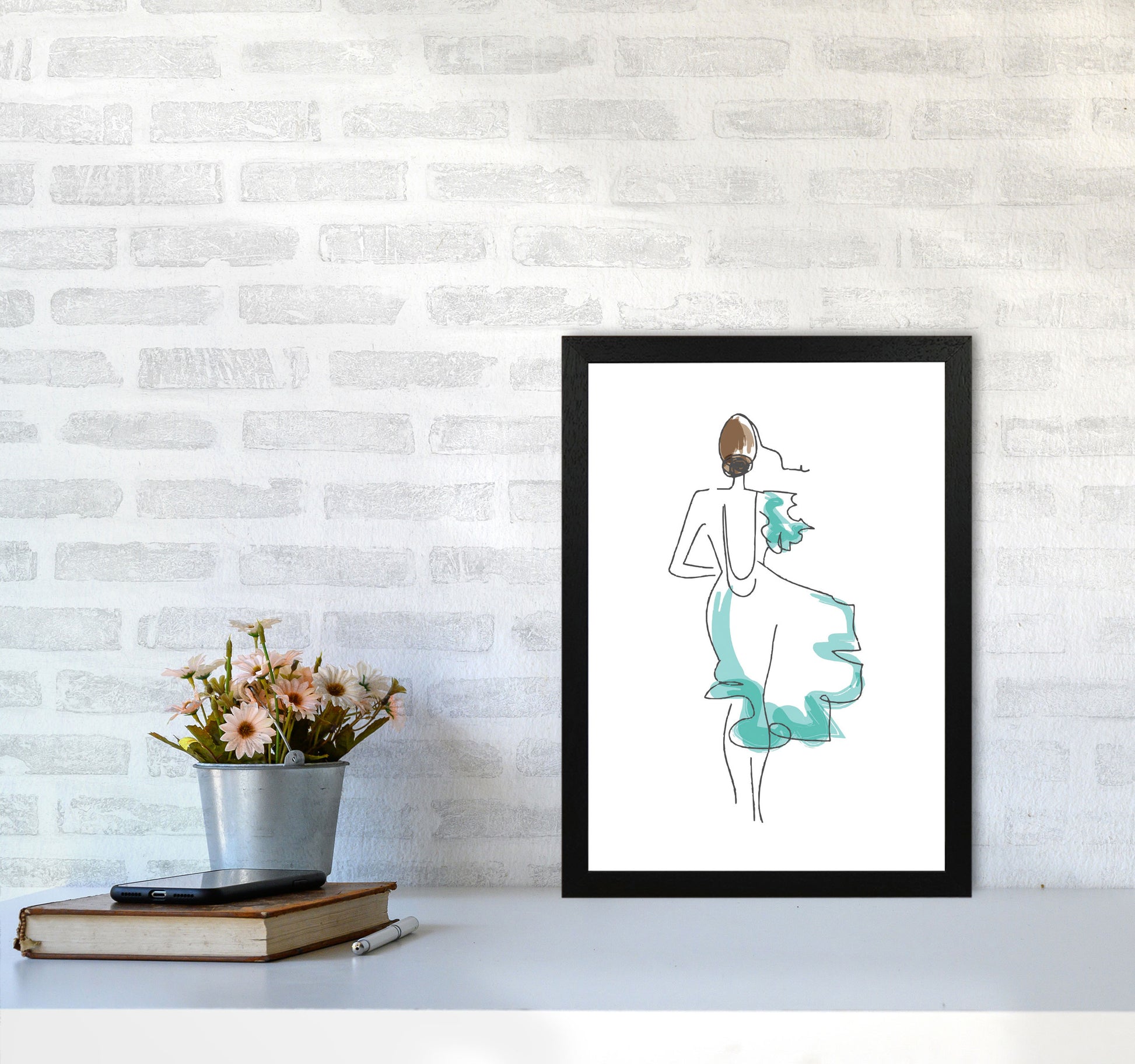 Fashion Line Drawing Modern Print A3 White Frame