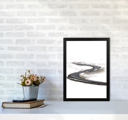 Snowy Road Pass Modern Print A3 White Frame