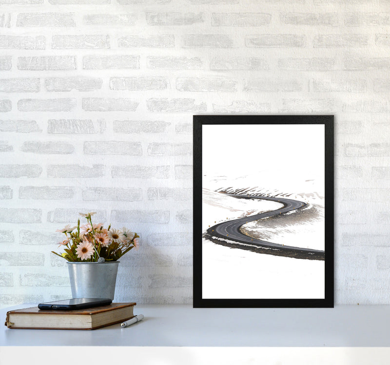 Snowy Road Pass Modern Print A3 White Frame