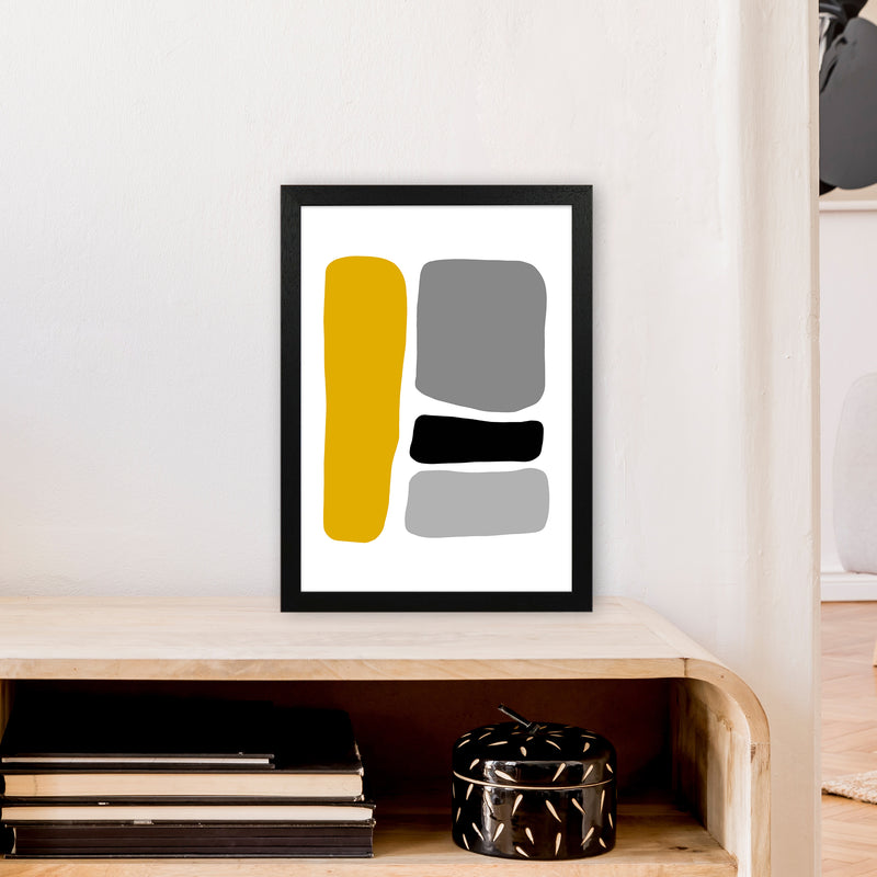 Mustard And Black Abstract Stones 1 Art Print by Pixy Paper A3 White Frame