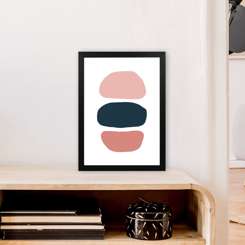 Pink And Navy Abstract Stones 1 Art Print by Pixy Paper A3 White Frame