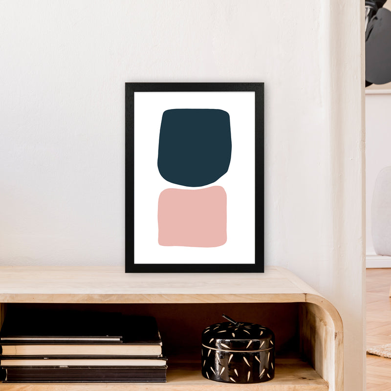 Pink And Navy Abstract Stones 2 Art Print by Pixy Paper A3 White Frame