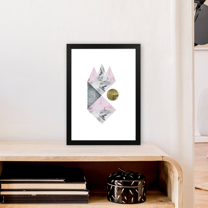 Luna Side Moon Pink And Grey Triangles Abstract  Art Print by Pixy Paper A3 White Frame