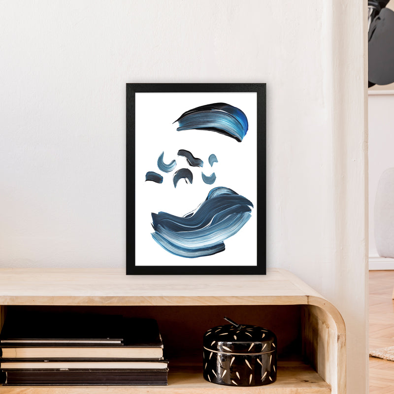 Dark Blue And Grey Paint Strokes  Art Print by Pixy Paper A3 White Frame