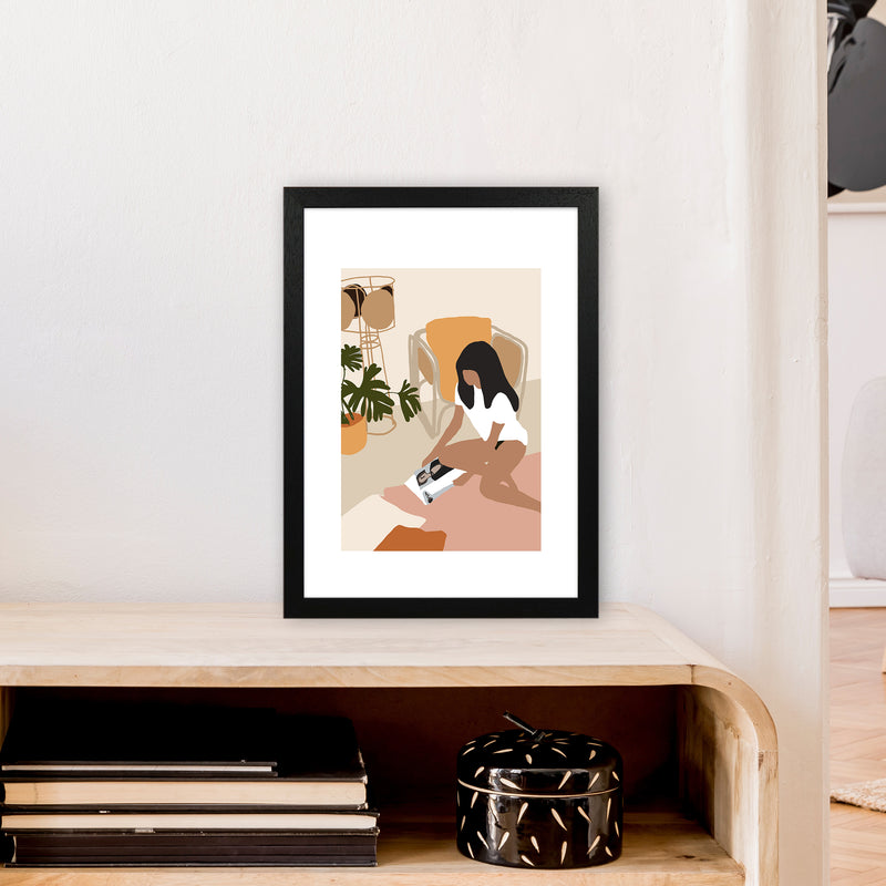 Mica Girl With Magazine N4  Art Print by Pixy Paper A3 White Frame
