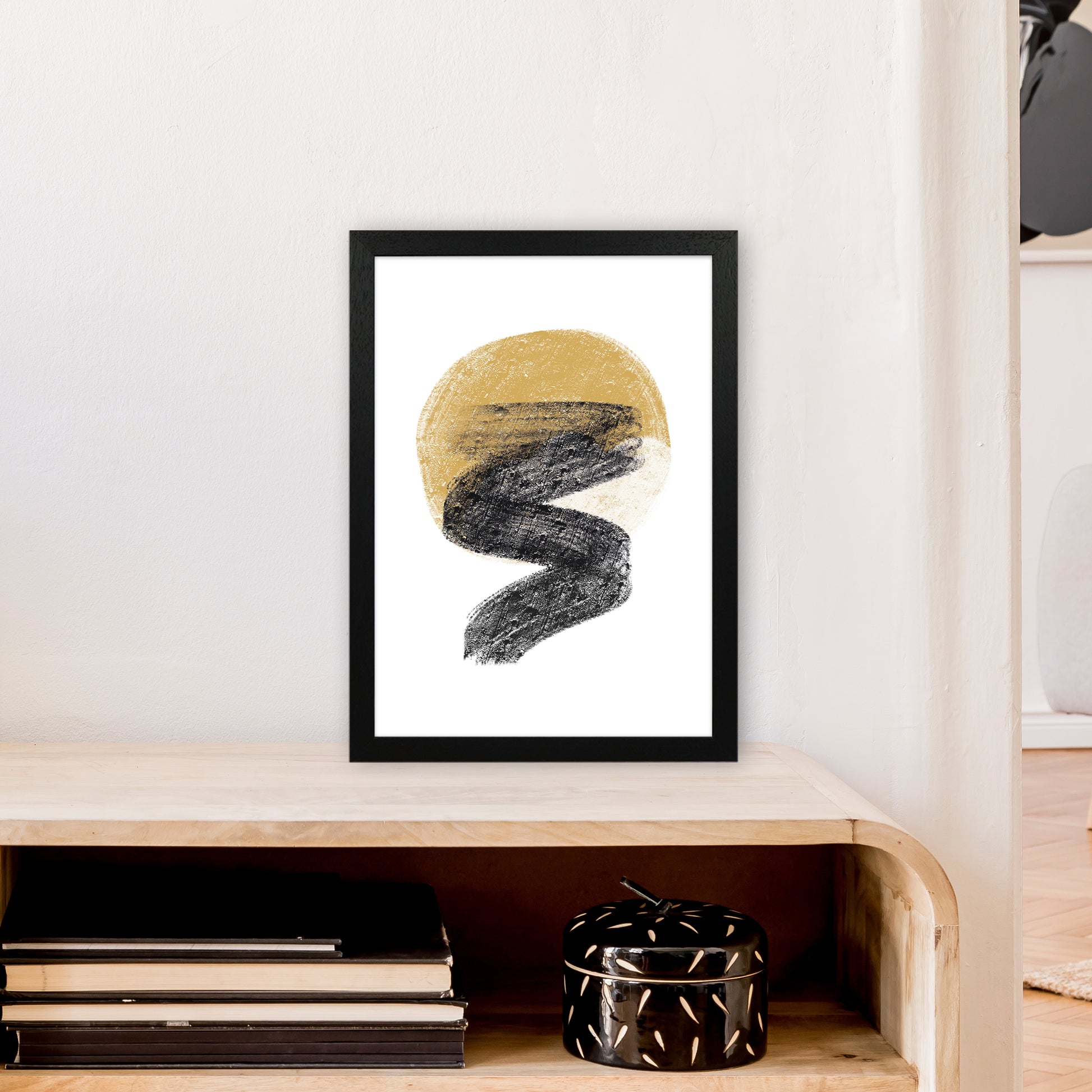 Dalia Chalk Gold Moon Zig  Art Print by Pixy Paper A3 White Frame