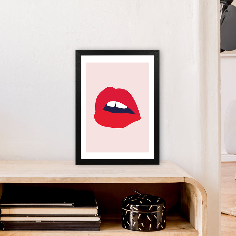 Red Lips Salmon Back  Art Print by Pixy Paper A3 White Frame