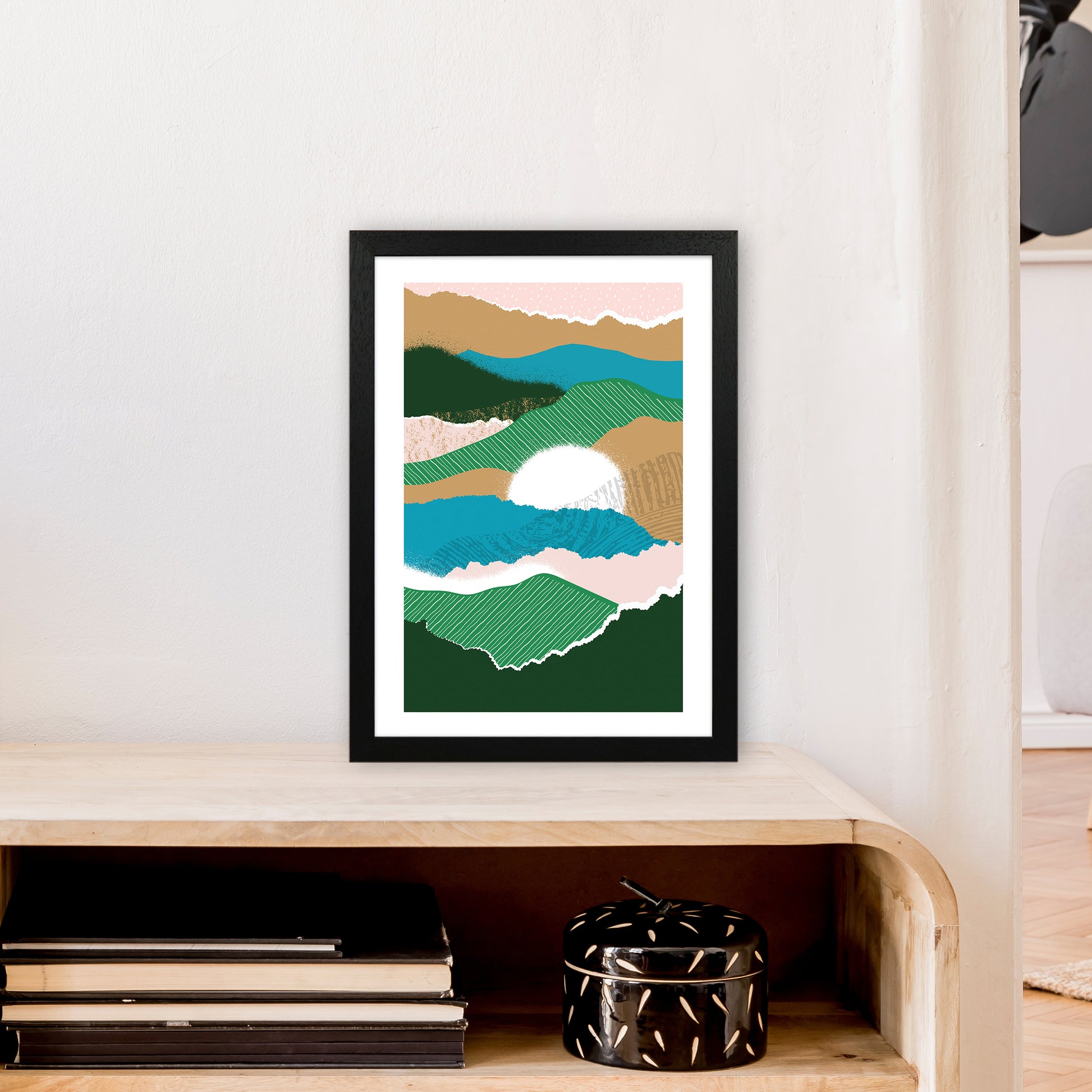 Sun Rising Jungle Abstract  Art Print by Pixy Paper A3 White Frame